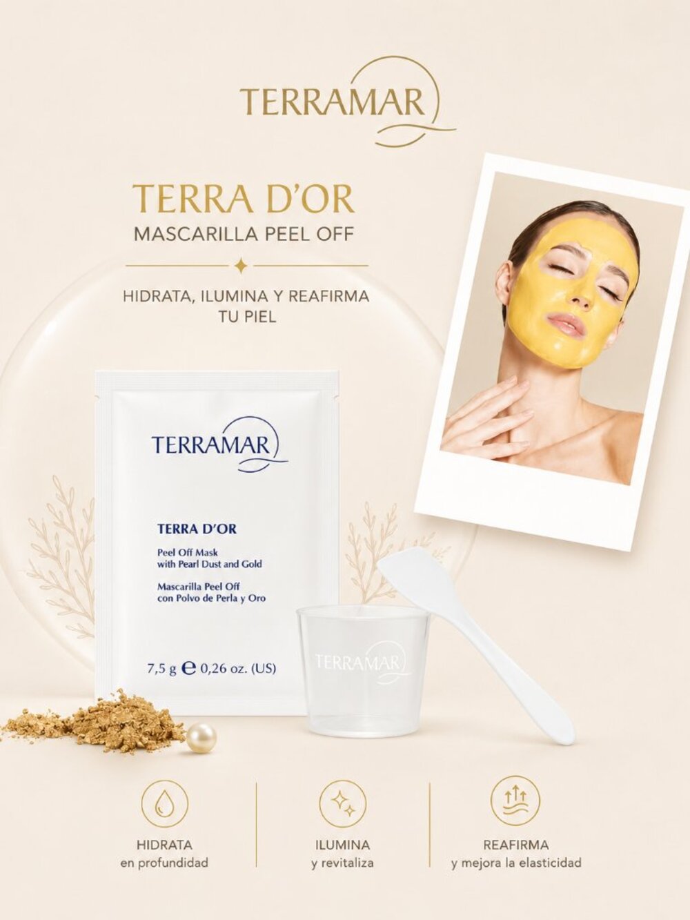 TERRA D’OR Mascarilla Peel Off con Polvo de Perla y Oro